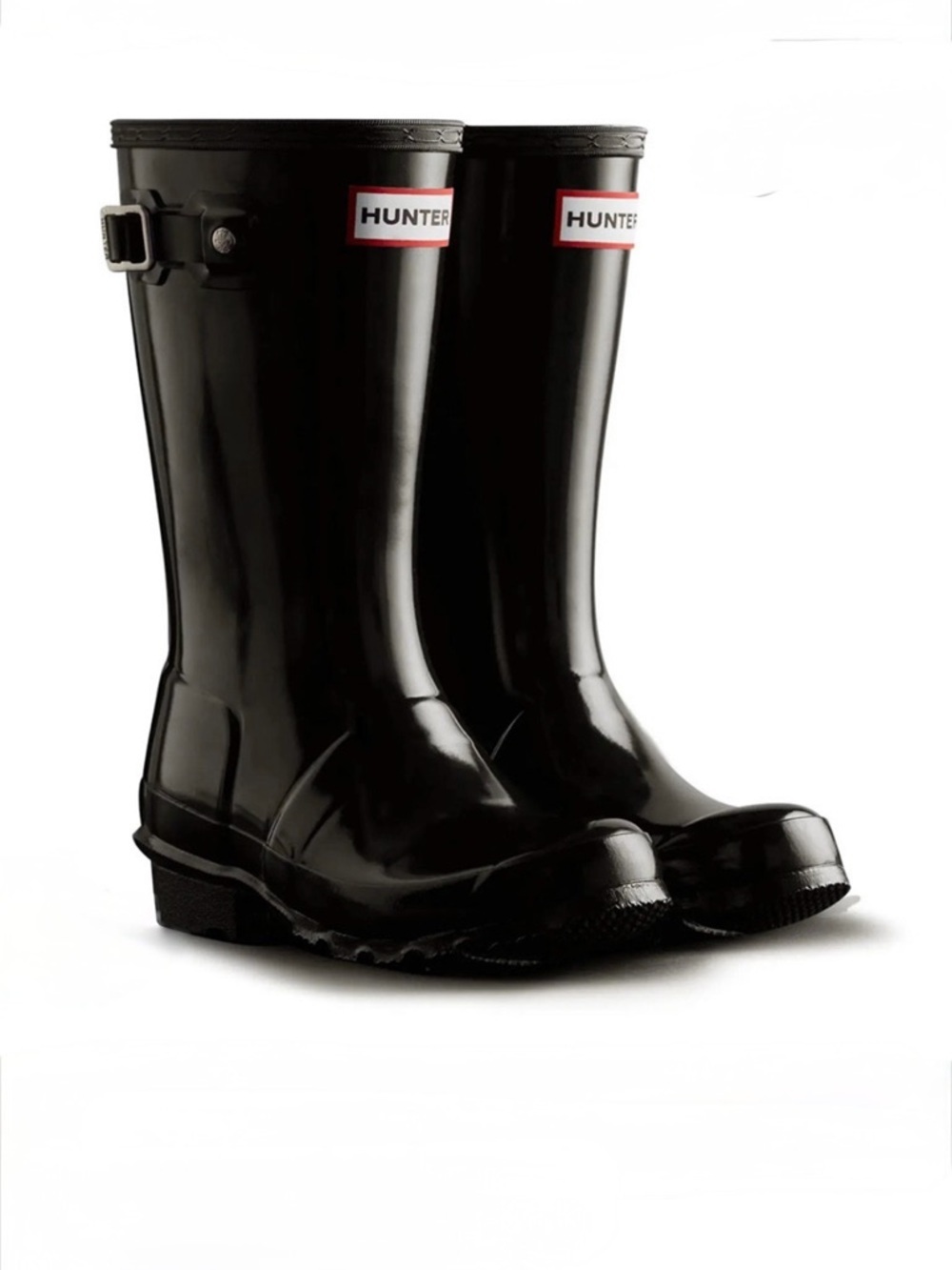 Hunter Original Kids Tall Black Gloss Boots Size 1 Boy 2 Girl
